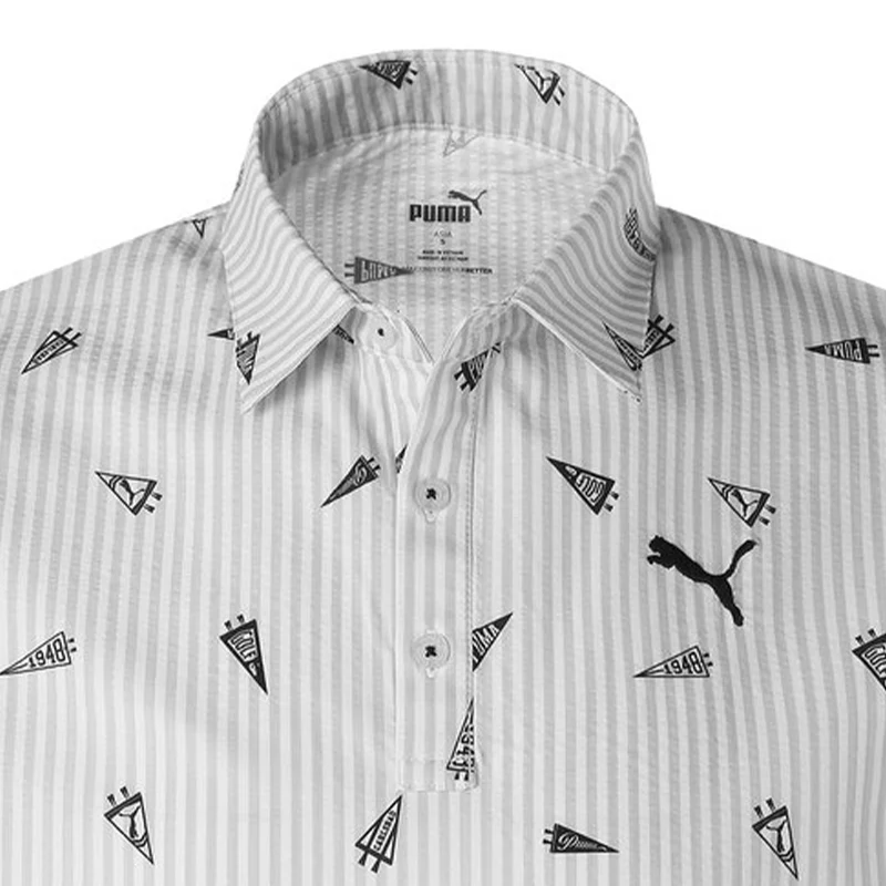 PUMA Flag Printed Seersucker Men's Polo (Bright White) - Image 3