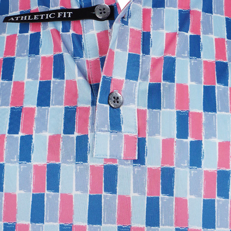 FOOTJOY FootJoy Painted Tile Lisle Men's Polo (Sapphire/Rose/Mist) - Image 3
