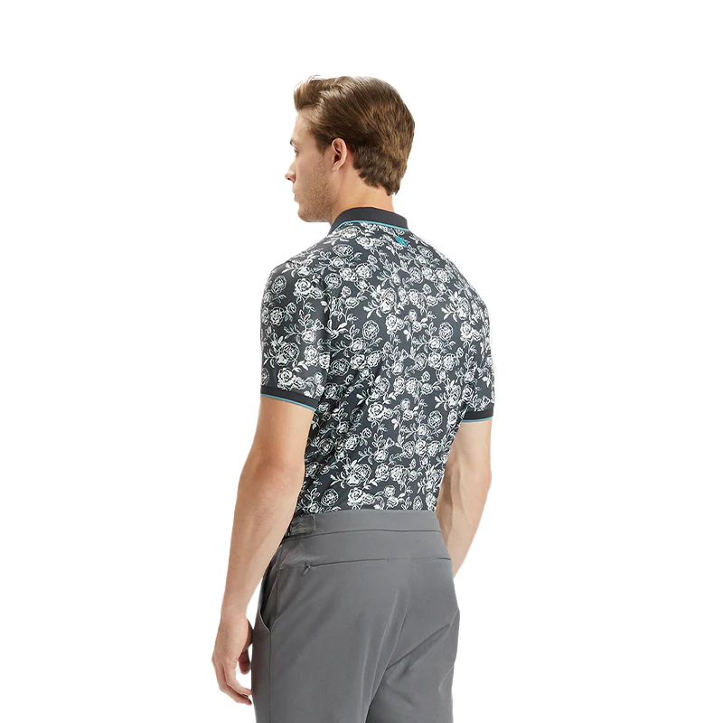GFORE Peony Sketch Banded Sleeve Tech Jersey Men's Polo (Lead) - Image 2