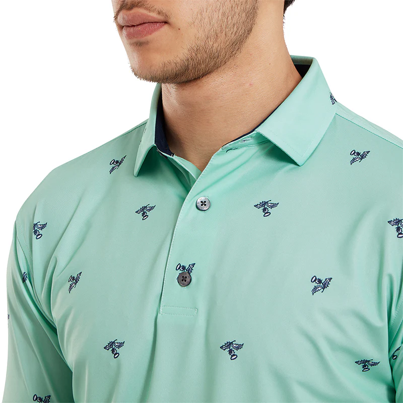 FOOTJOY Thistle Print Lisle Men's Polo (Sea Grass) - Image 3