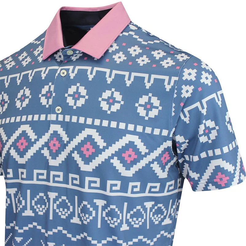 PUMA Fair Isle Print Polo (Blue /White) - Image 4