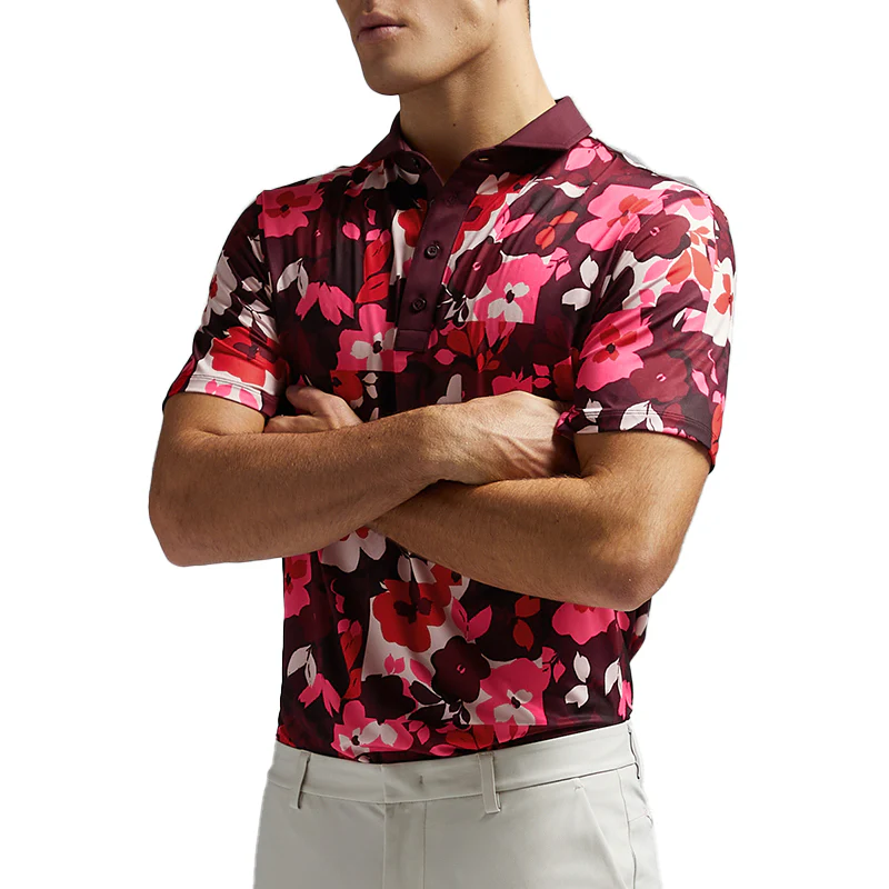 GFORE Patchwork Floral Tech Jersey Men's Polo (Port) - Image 3