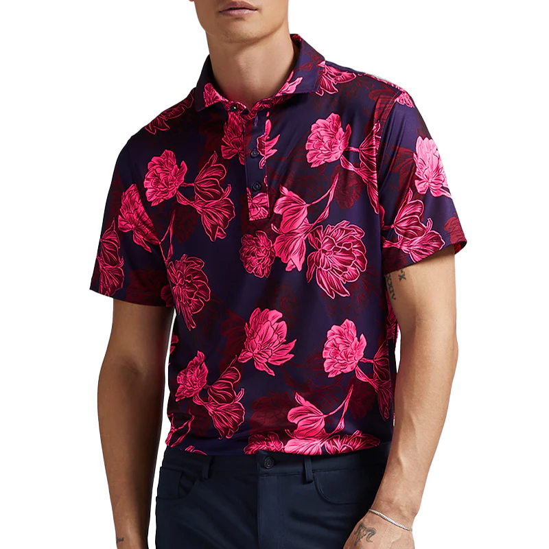 GFORE Stamped Floral Tech Jersey Men's Polo (Cabernet) - Image 3