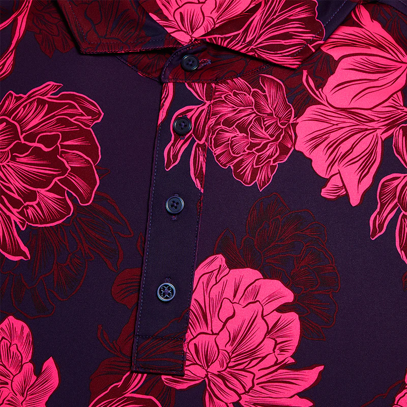GFORE Stamped Floral Tech Jersey Men's Polo (Cabernet) - Image 4