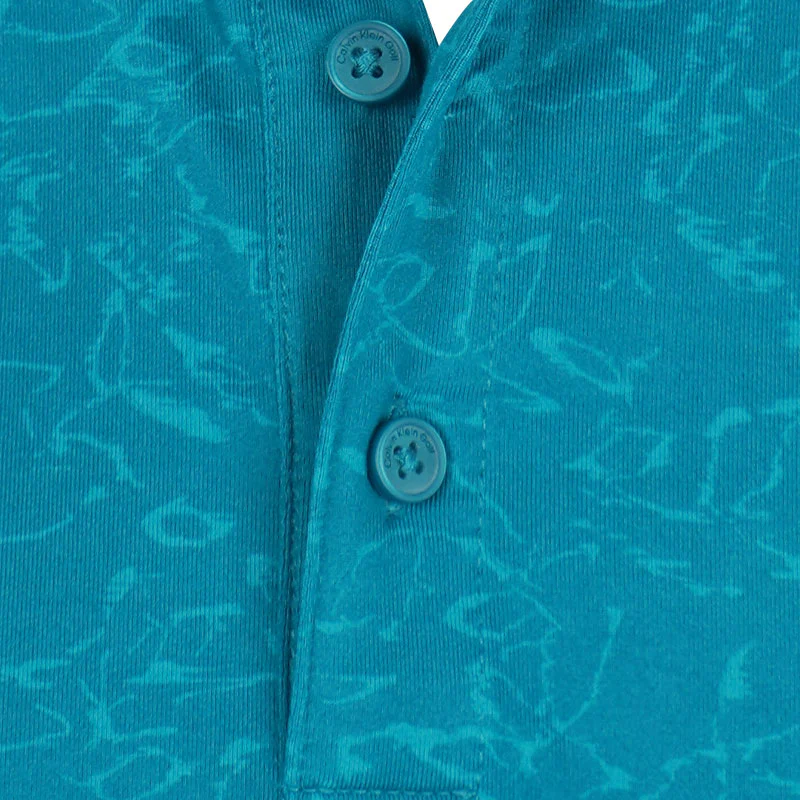 CALVIN KLEIN Abstract Watercolour Printed Men's Polo (Sea Green) - Image 3