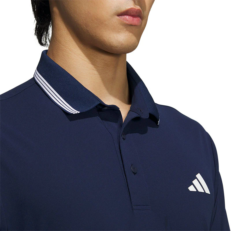 ADIDAS 3-Stripes Ribbed Men's Polo (Navy) - Image 3