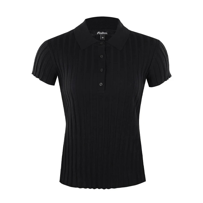 MALBON GOLF Elea Rib Women's Knit Polo (Black)