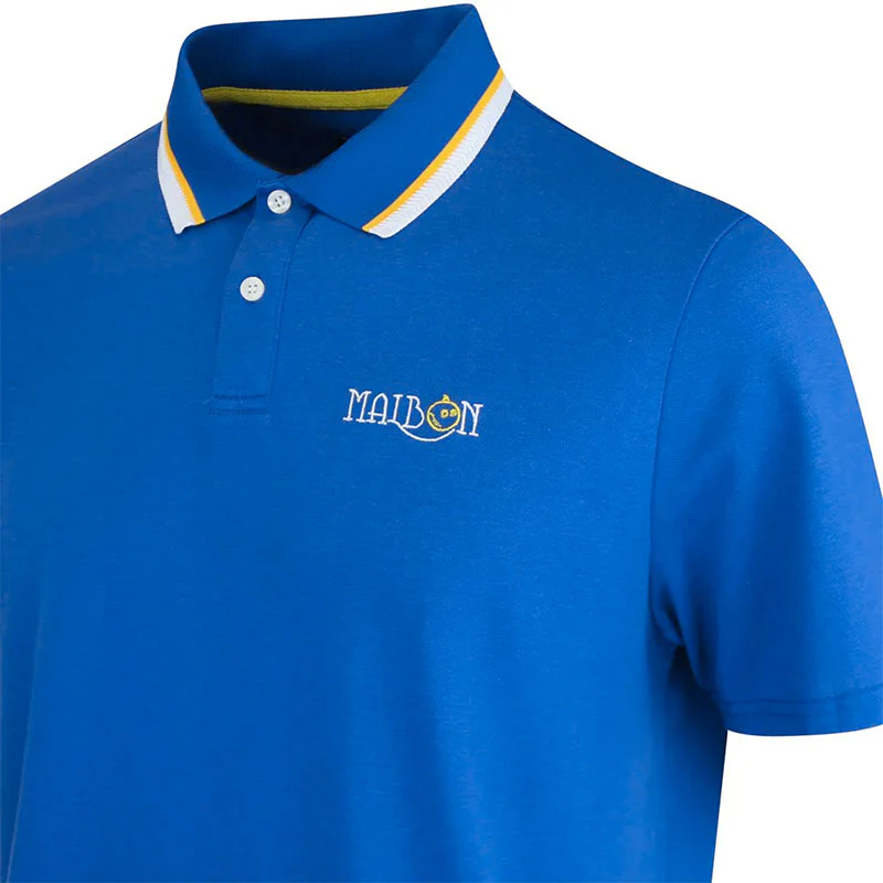 MALBON GOLF Grasse Men's Pique Polo (Blue) - Image 4
