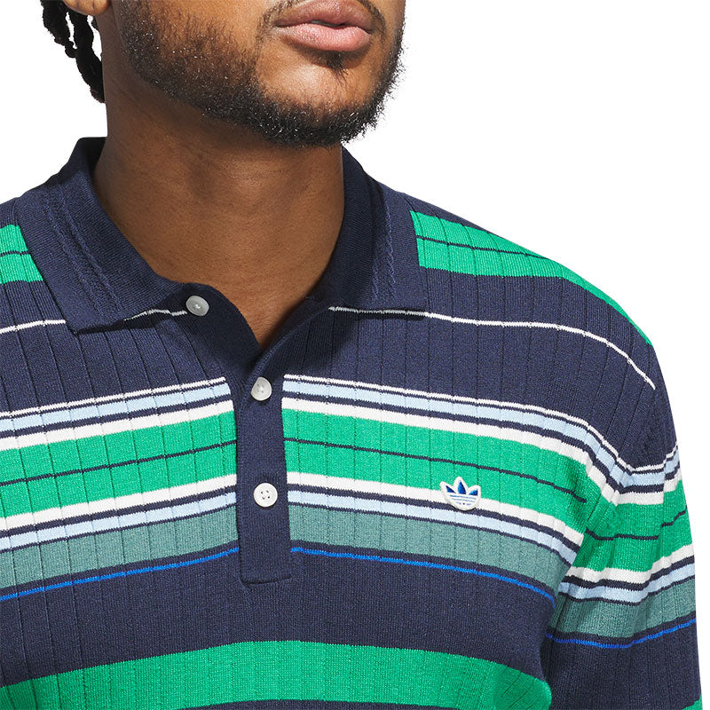 ADIDAS Originals Men's Knit Polo (Blue/Indigo) - Image 3