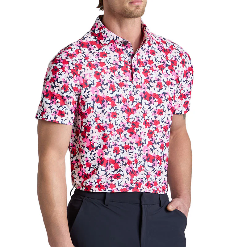 GFORE Camo Floral Tech Pique Men's Polo (Lava) - Image 3