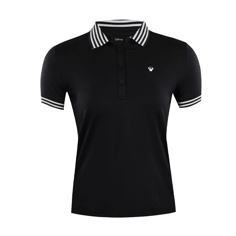 DISNEY Micky Mouse Women's Stripe Rib Polo (Black)