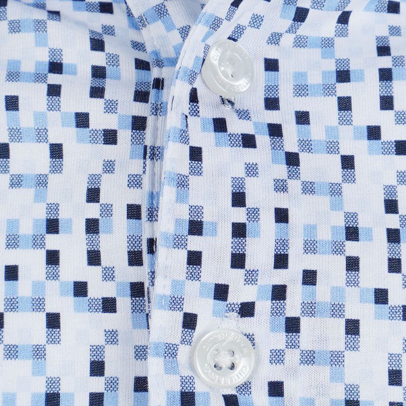 CUTTER & BUCK Mercerized Diamond Print Men's Polo (White/Blue) - Image 3
