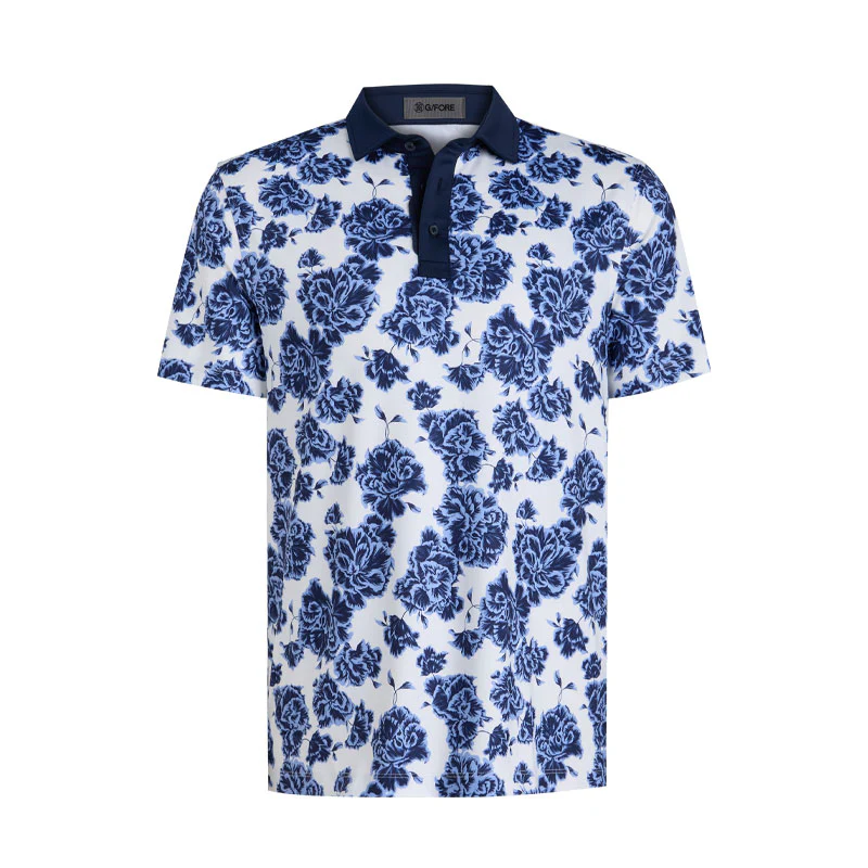 GFORE Stamped Floral Men's Tech Jersey Polo (Willow)