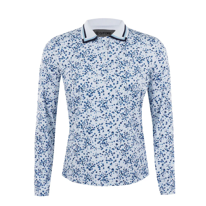 GFORE Scattered Ditzy Print Women's Long Sleeve Polo (Snow)