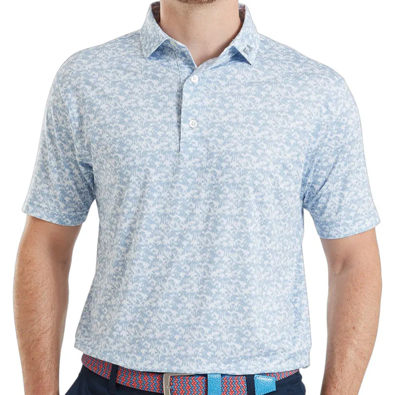FOOTJOY Hidden Palm Print Lisle Men's Polo (White/Blue) - Image 3