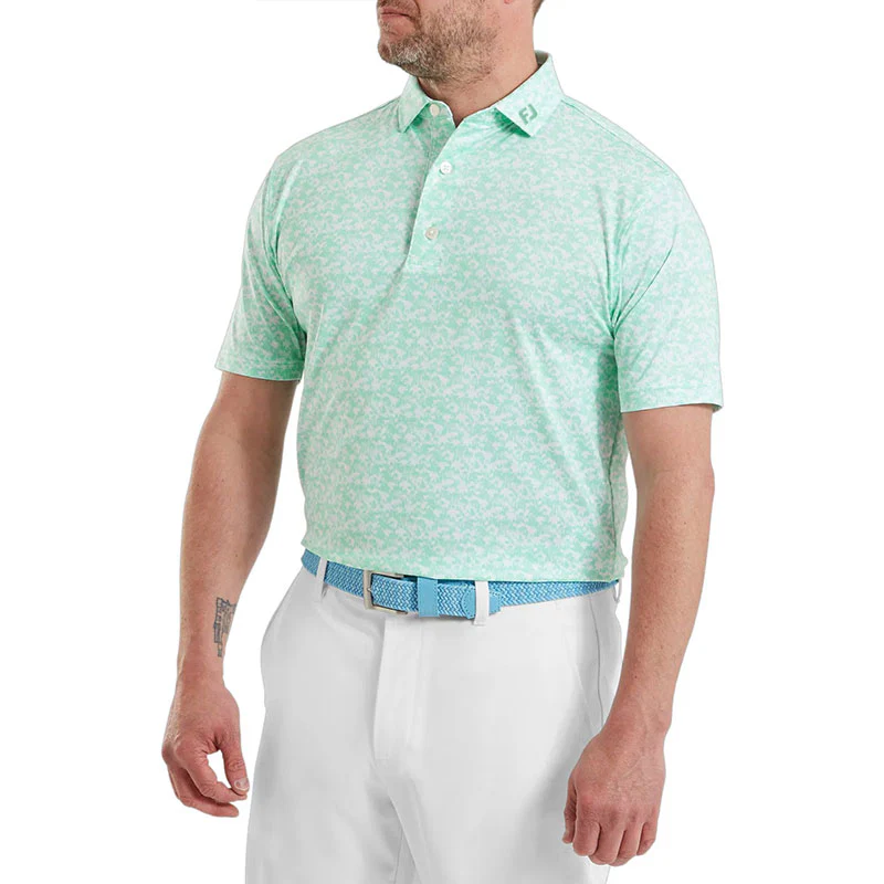 FOOTJOY Hidden Palm Print Lisle Men's Polo (Sea Glass) - Image 3