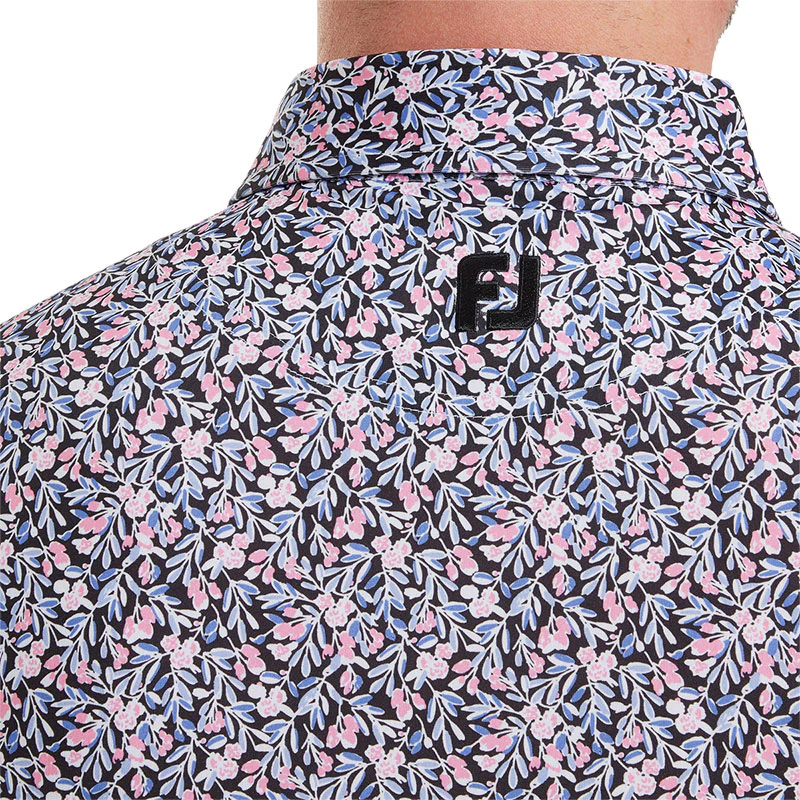 FOOTJOY Meadow Print Lisle Men's Polo (Black/Purple) - Image 4