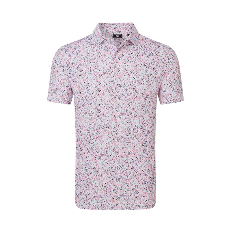 FOOTJOY Watercolor Floral Print Pique Men's Polo (White/Pink)