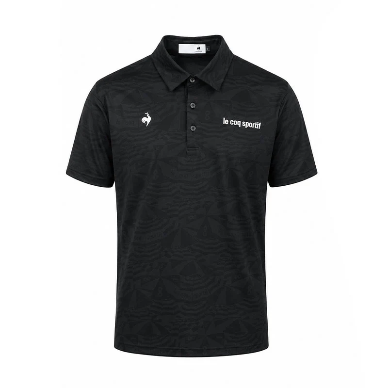 LE COQ SPORTIF GOLF Stretch Marine Parasol Jacquard Men's Polo (Black)