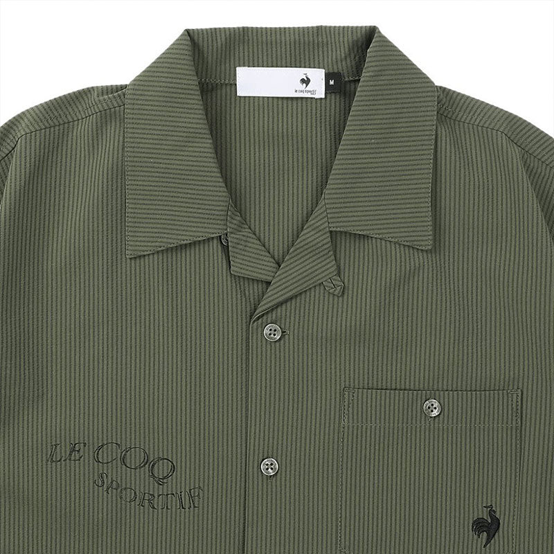 LE COQ SPORTIF GOLF Soccer Stripe Open-Collar Men's Polo (Khaki) - Image 3