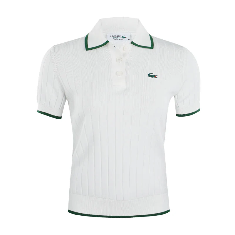 LACOSTE Polo Collar Women's Sweater (Flour/Green)