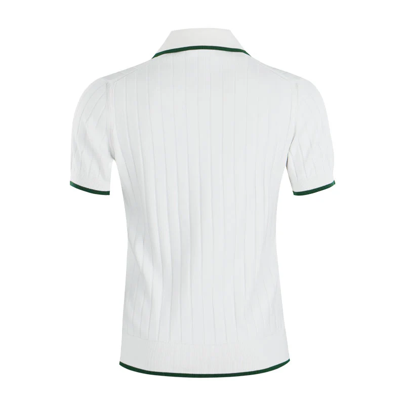 LACOSTE Polo Collar Women's Sweater (Flour/Green) - Image 2