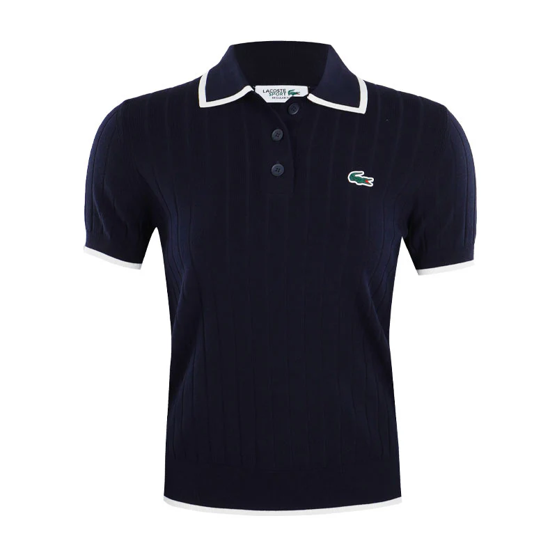 LACOSTE Polo Collar Women's Sweater (Navy/Flour)
