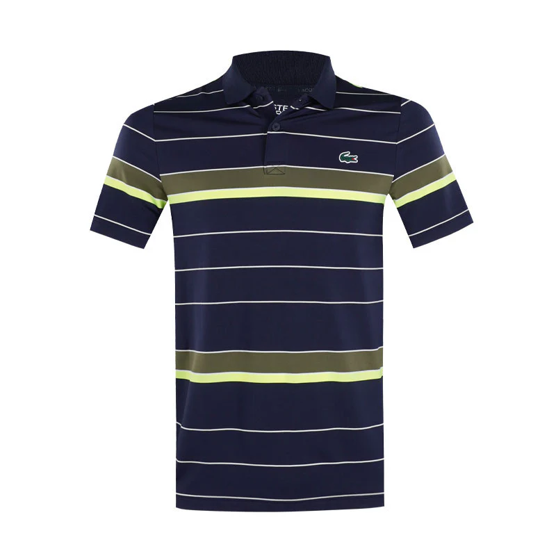 LACOSTE Striped Ultra Dry Stretch Men's Polo (Navy/Olive)