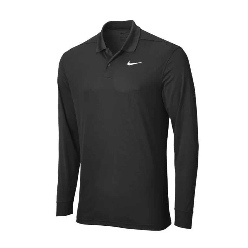 NIKE Victory Solid Long Sleeve Men's Polo (Black/White)