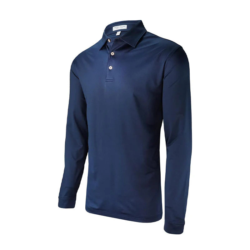 PETER MILLAR Stretch Jersey Men's Long Sleeve Polo (Navy)