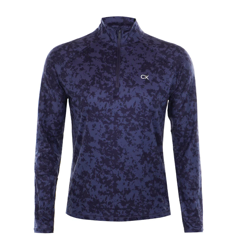 CALVIN KLEIN Canvas Printed 1/2 Zip Women's Long Sleeve Polo (Navy)