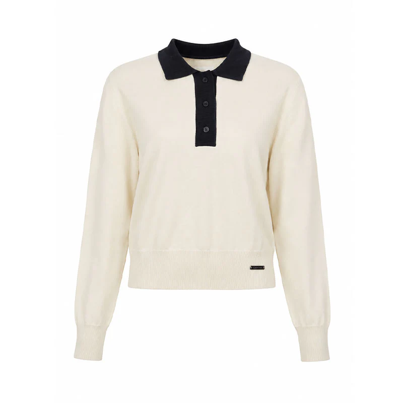 CALVIN KLEIN Olwyn Knit Women's Long Sleeve Polo (Buttercream)
