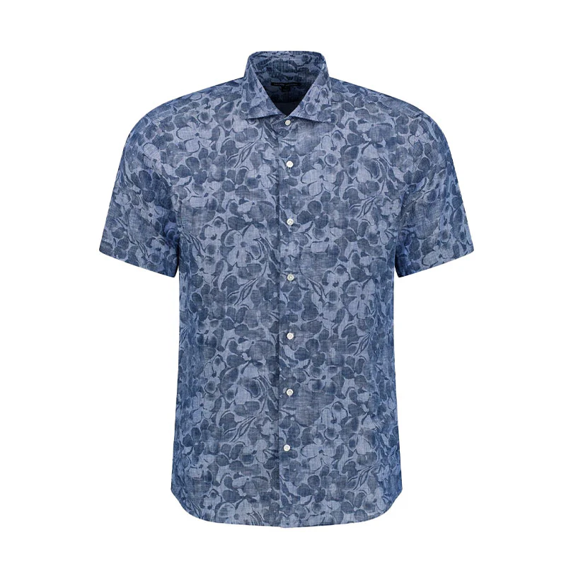 PETER MILLAR Amalfi Linen Men's Sport Shirt (Indigo)