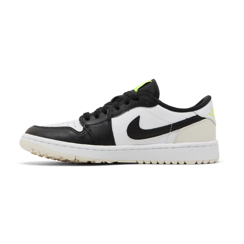 NIKE Air Jordan 1 Low Men's Spikeless Shoes (White/Black/Volt) - Image 2